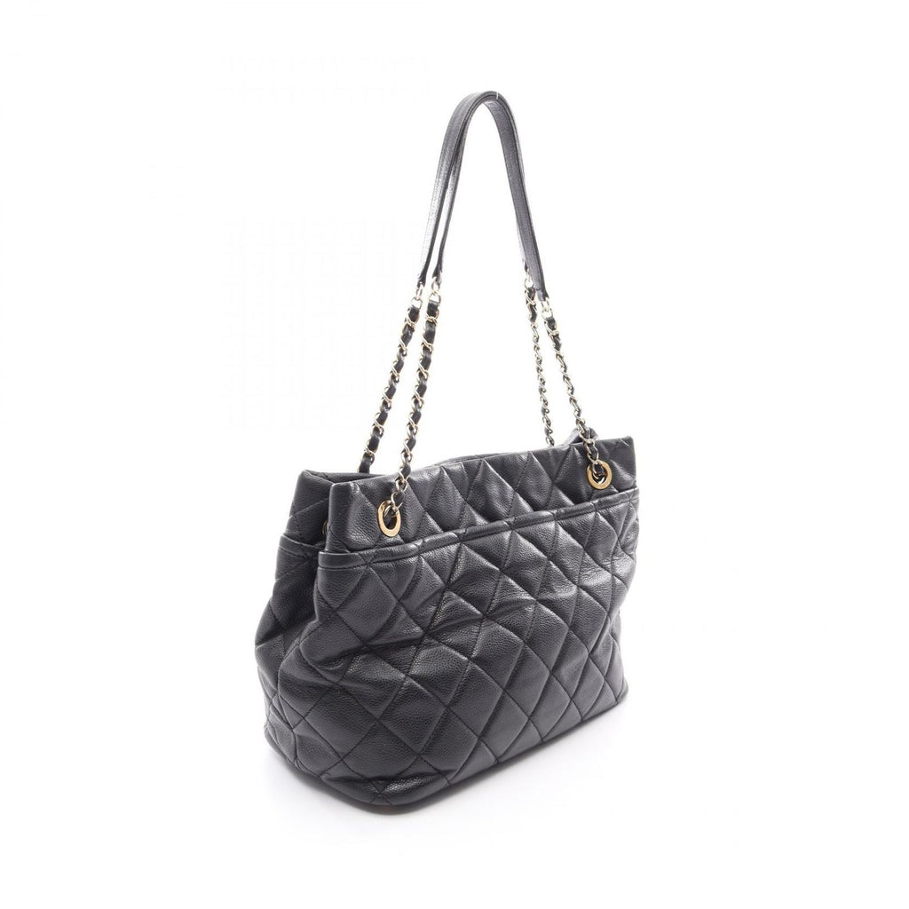 Chanel Tote Quilted Black Caviar Leather CC Logo Chain — view 2