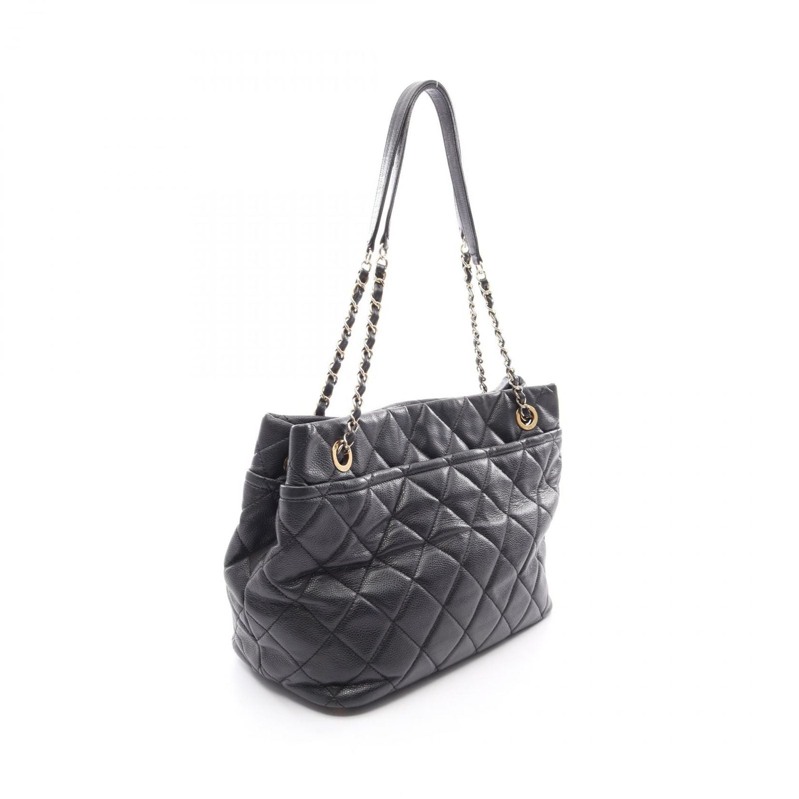 Chanel Tote Quilted Black Caviar Leather CC Logo Chain — view 2