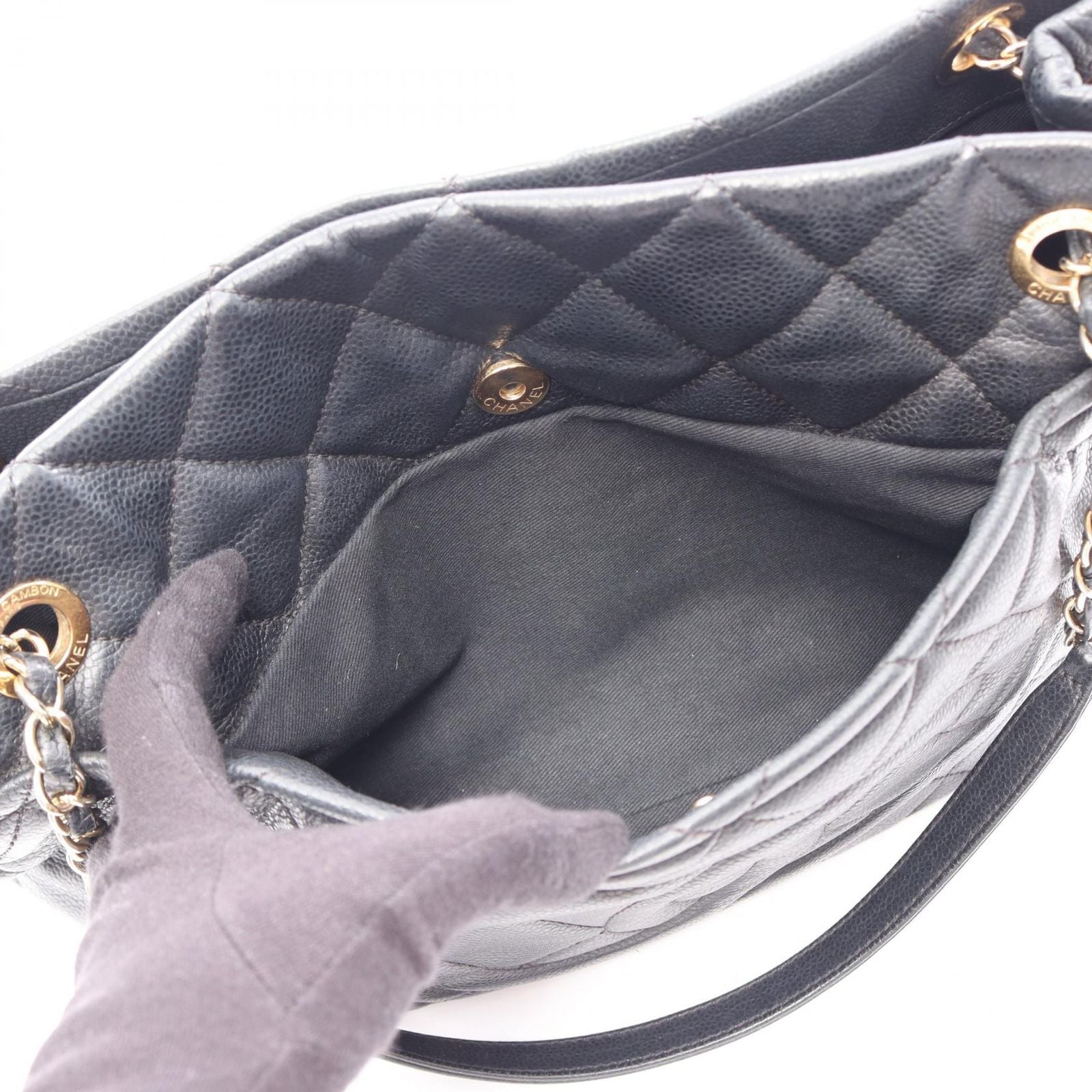 Chanel Tote Quilted Black Caviar Leather CC Logo Chain — view 5