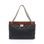 Chanel Tote Quilted Black Brown Calf Chain
