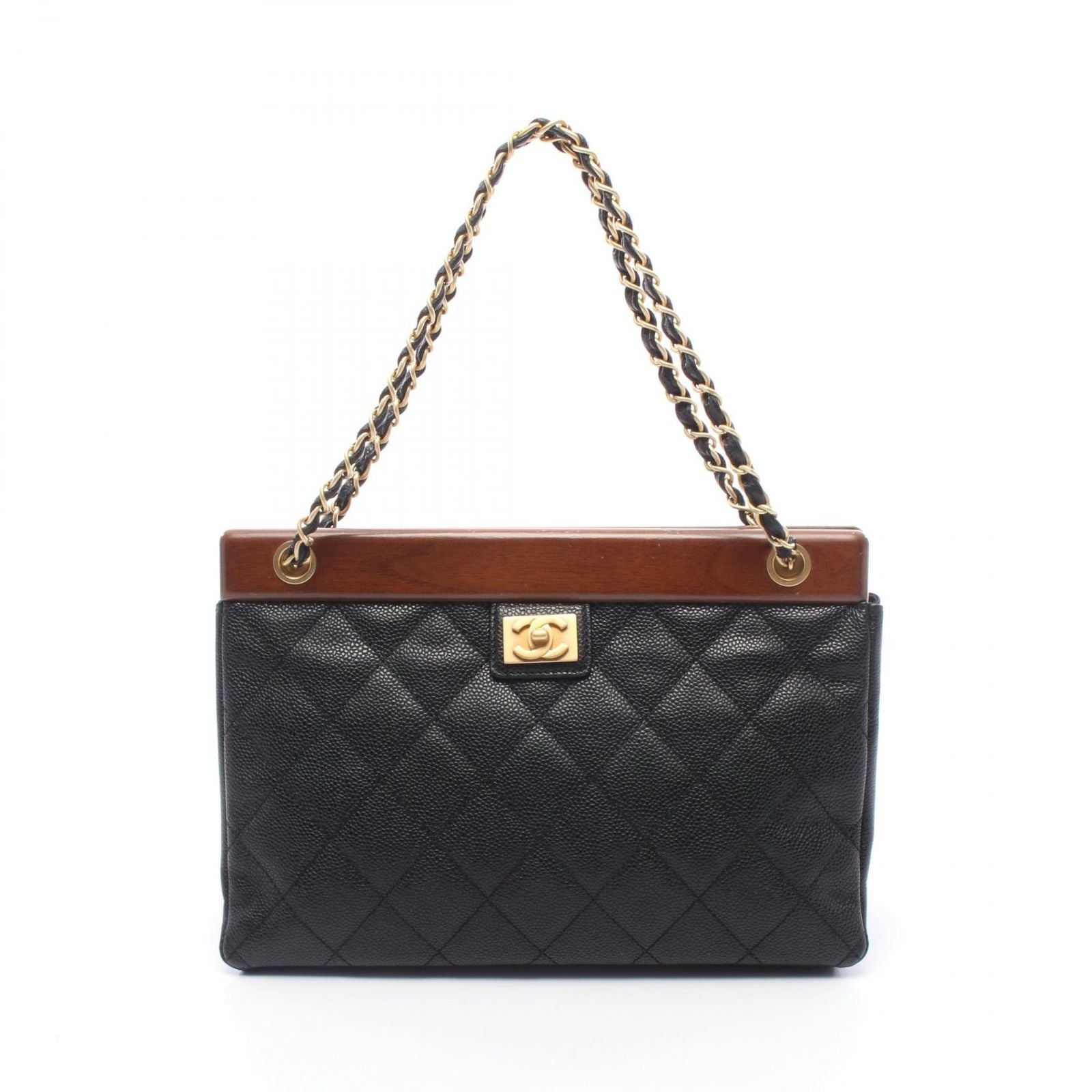 Chanel Tote Quilted Black Brown Calf Chain