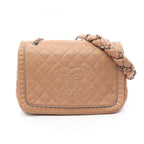 Chanel Shoulder Bag Quilted Beige Leather CC Logo Chain