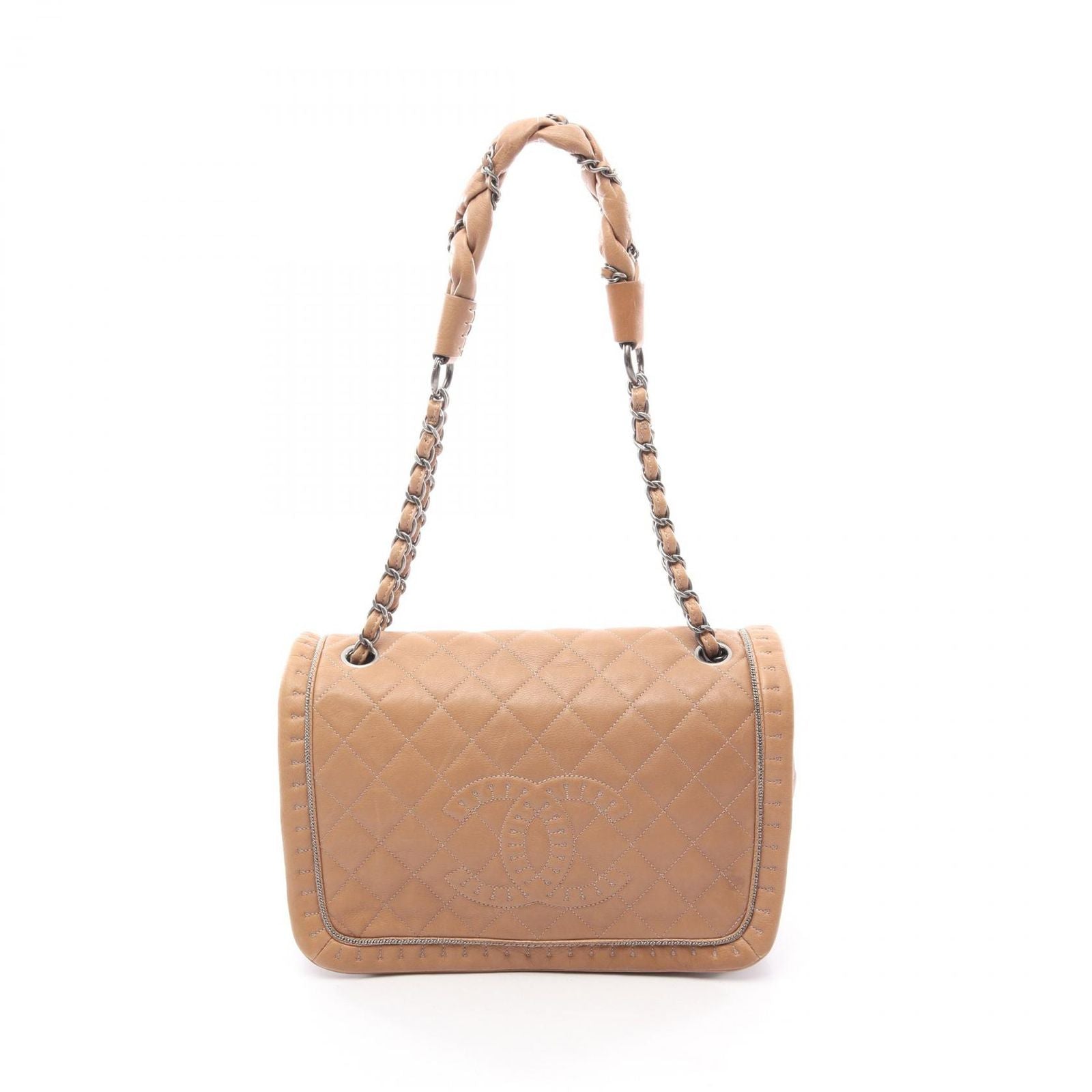 Chanel Shoulder Bag Quilted Beige Leather CC Logo Chain — view 6