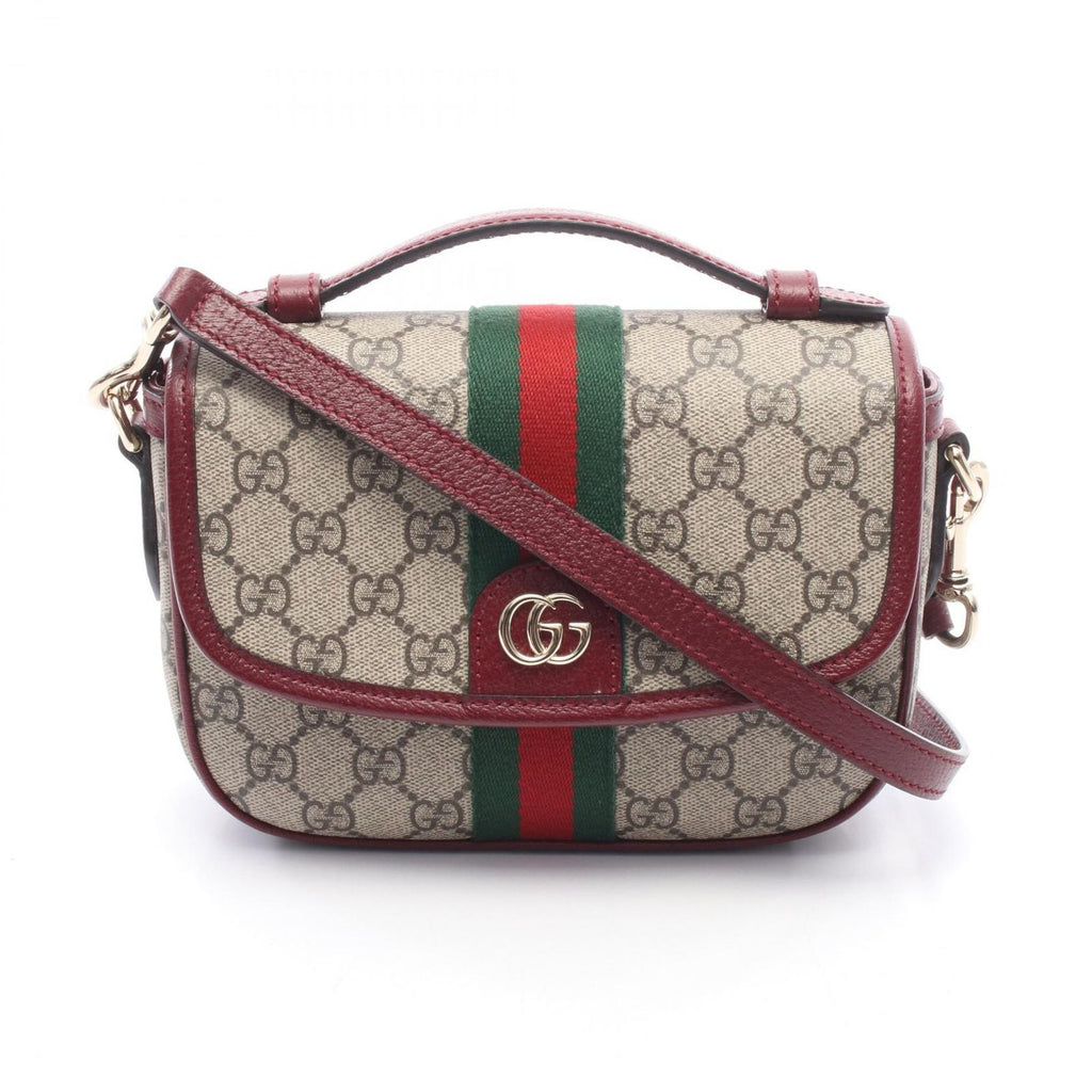 Gucci Handbag Ophidia Small Top Handle Bag 2-Way Beige Wine Red Canvas Leather
