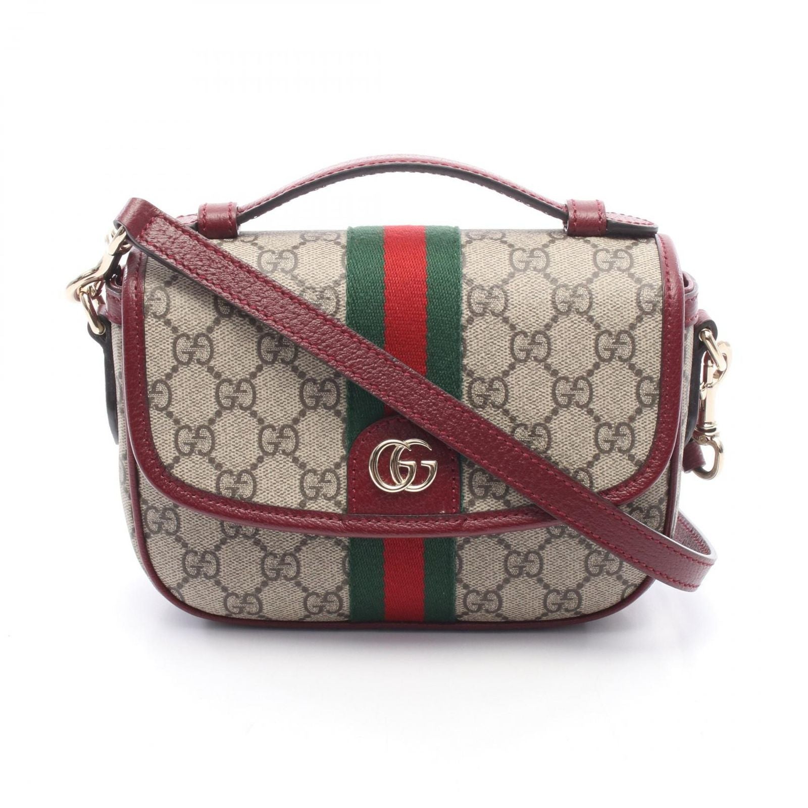 Gucci Handbag Ophidia Small Top Handle Bag 2-Way Beige Wine Red Canvas Leather