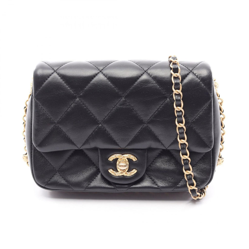 Chanel Shoulder Bag Quilted Small Flap Black Lambskin Chain