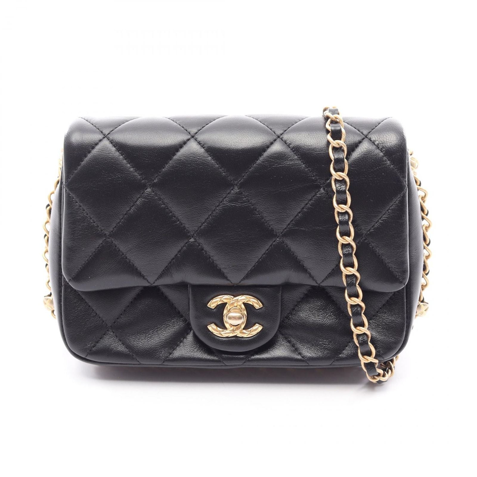 Chanel Shoulder Bag Quilted Small Flap Black Lambskin Chain