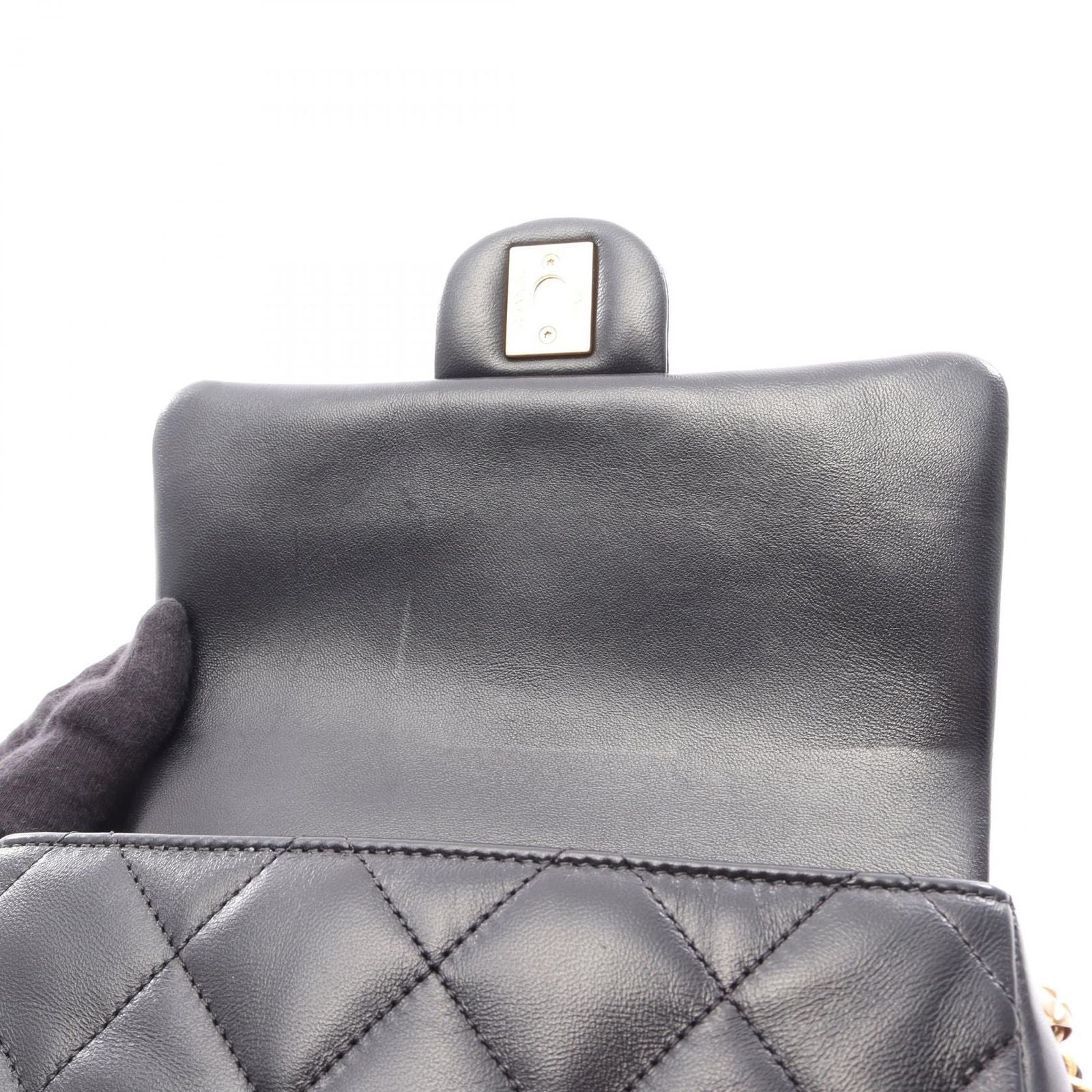 Chanel Shoulder Bag Quilted Small Flap Black Lambskin Chain — view 6