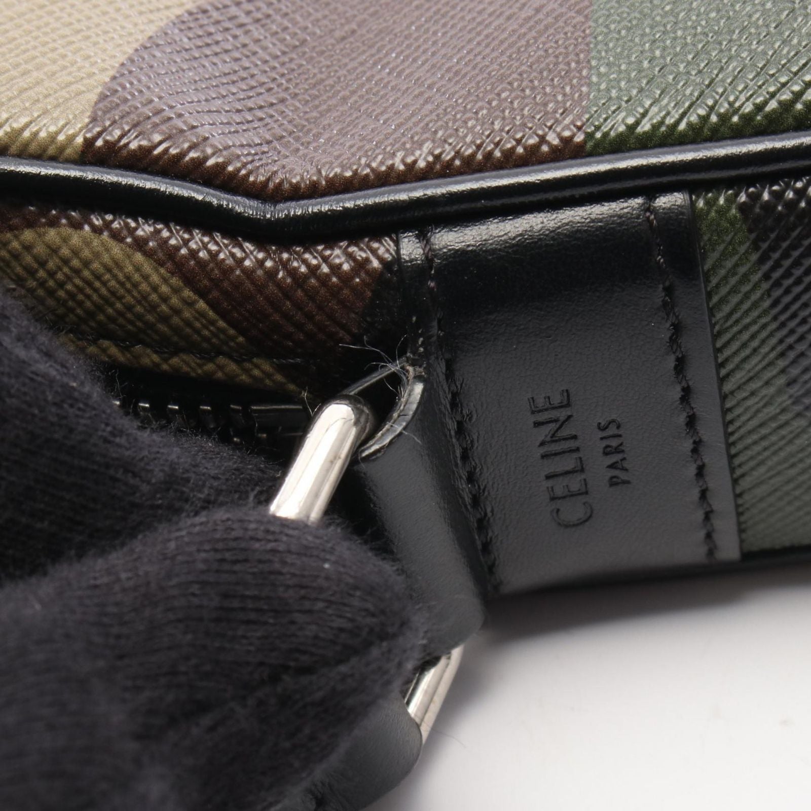 Celine Shoulder Bag Camouflage Khaki Beige Canvas Leather — view 7