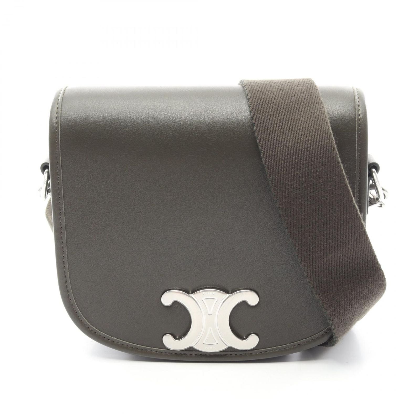 Celine Shoulder Bag Small Besace Strap Triomphe Olive Leather