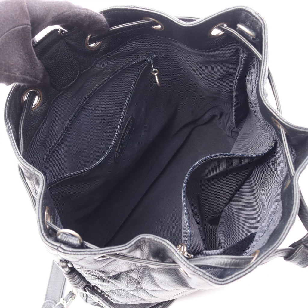 Chanel Backpack Quilted Black Caviar Leather Drawstring — view 3