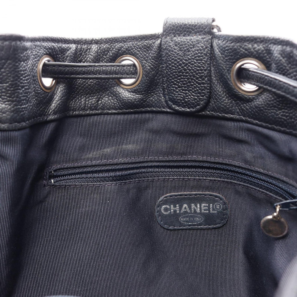 Chanel Backpack Quilted Black Caviar Leather Drawstring — view 7
