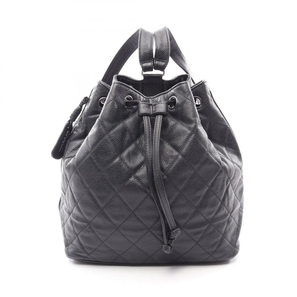 Chanel Backpack Quilted Black Caviar Leather Drawstring