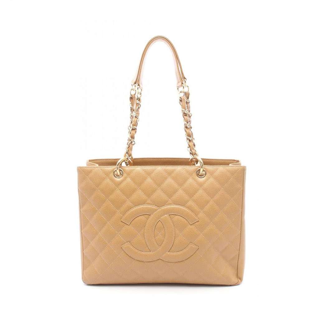 Chanel Tote Quilted Grand Shopping GST Beige Caviar Leather Chain