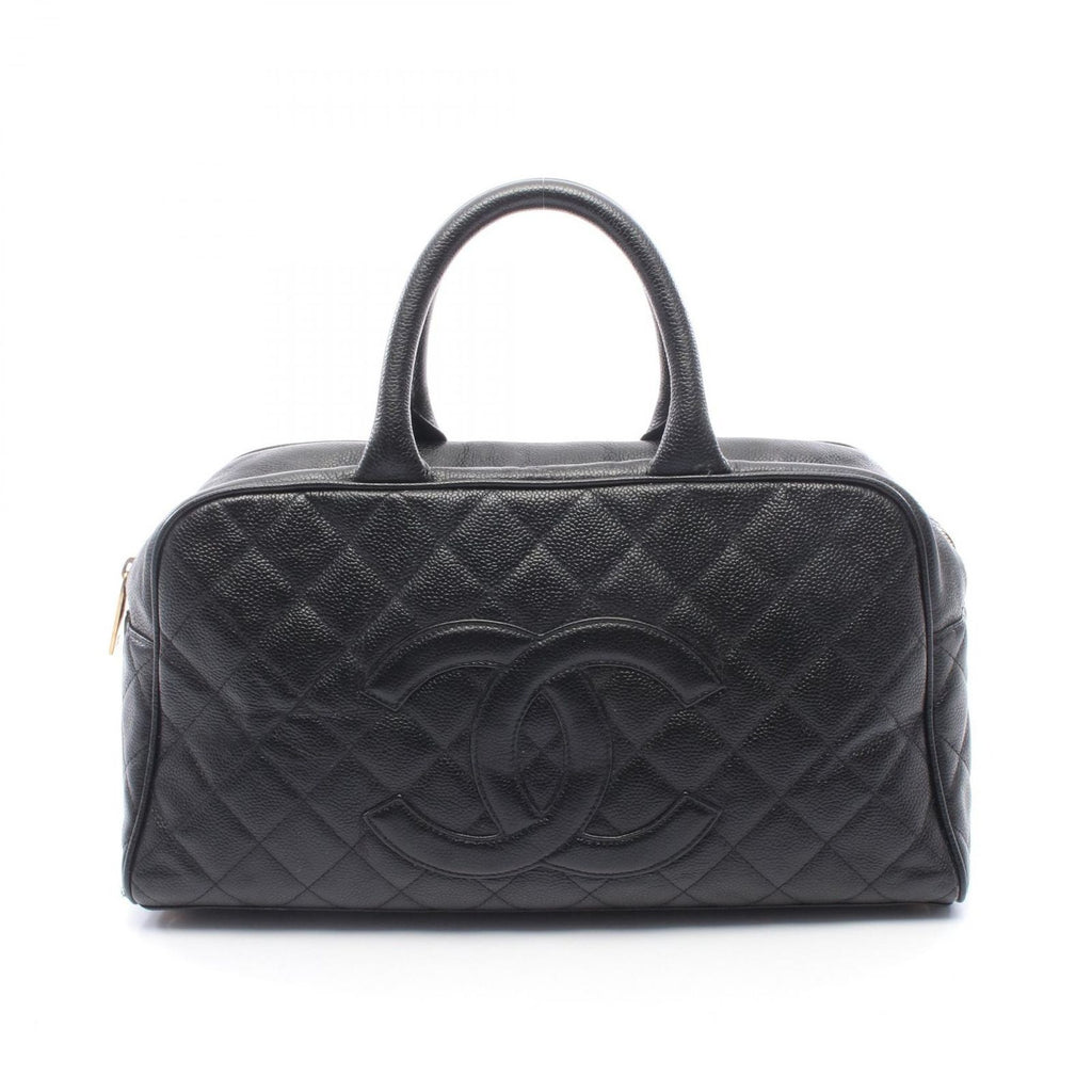 Chanel Boston Bag Quilted CC Logo Black Calf