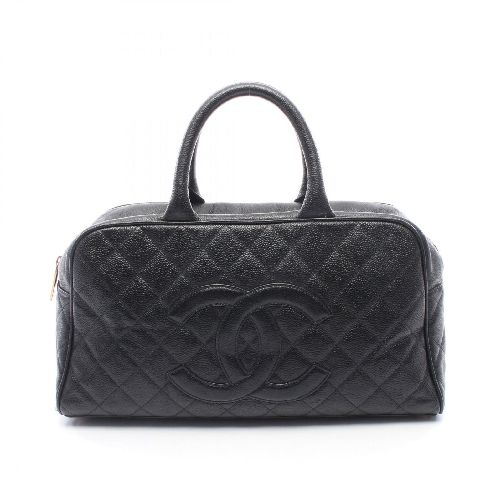 Chanel Boston Bag Quilted CC Logo Black Calf