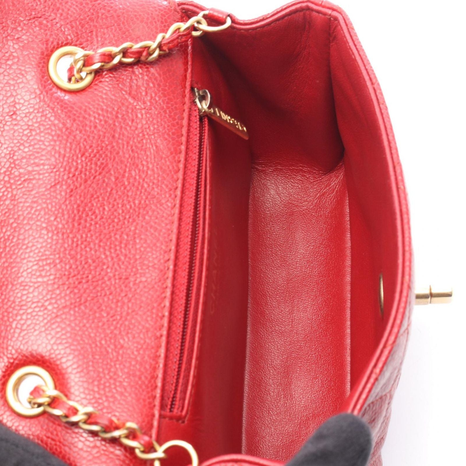 Chanel Shoulder Bag Mini Quilted Red Leather Chain — view 3