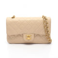 Chanel Shoulder Bag Quilted Double Flap Light Beige Lambskin Chain