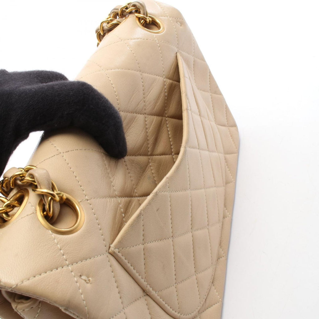 Chanel Shoulder Bag Quilted Double Flap Light Beige Lambskin Chain — view 6