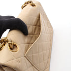 Chanel Shoulder Bag Quilted Double Flap Light Beige Lambskin Chain — view 6