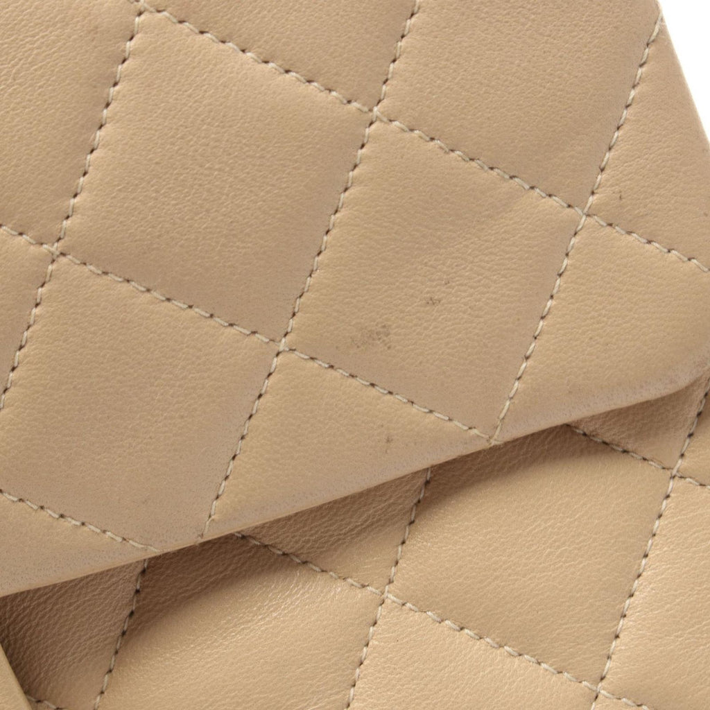 Chanel Shoulder Bag Quilted Double Flap Light Beige Lambskin Chain — view 7