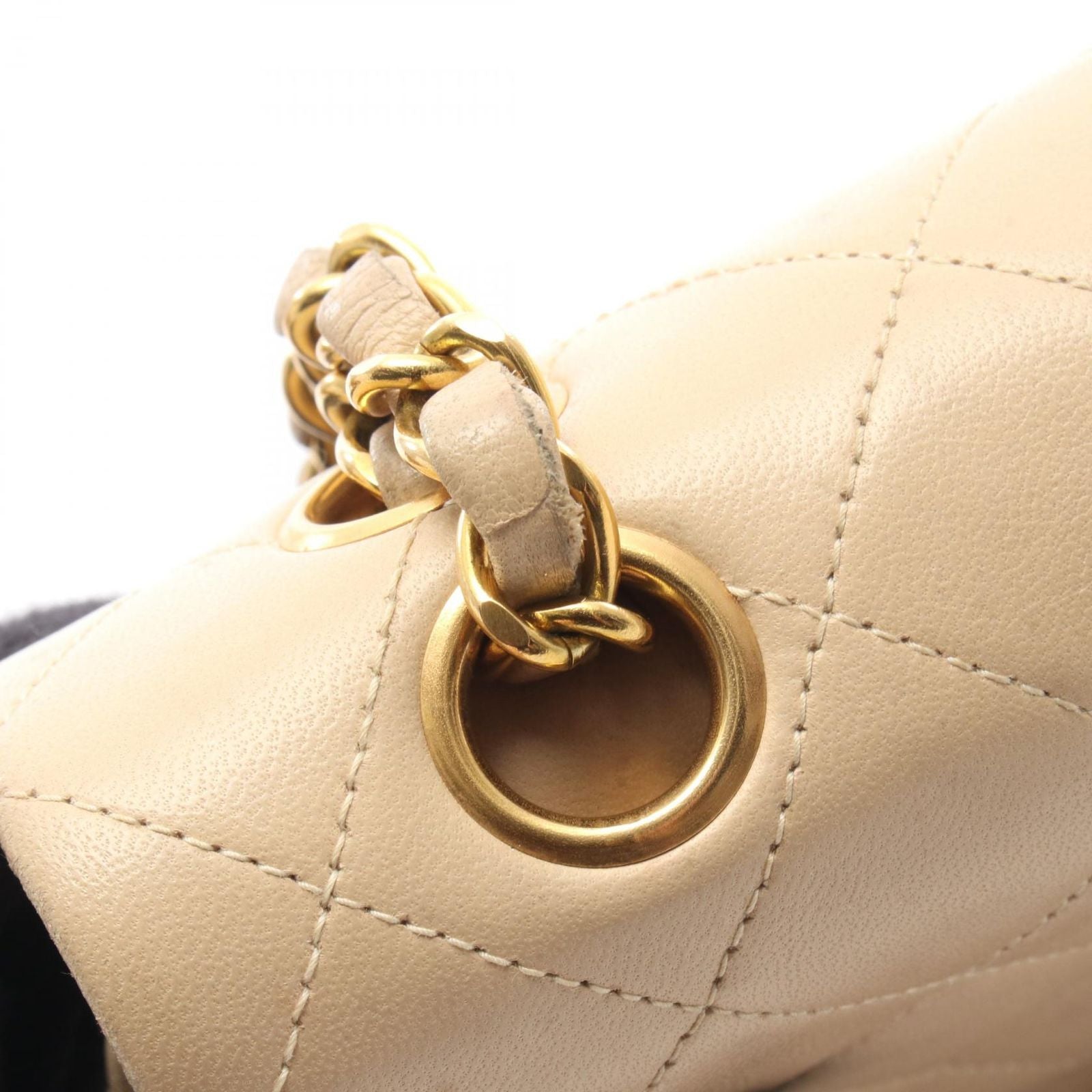 Chanel Shoulder Bag Quilted Double Flap Light Beige Lambskin Chain — view 9