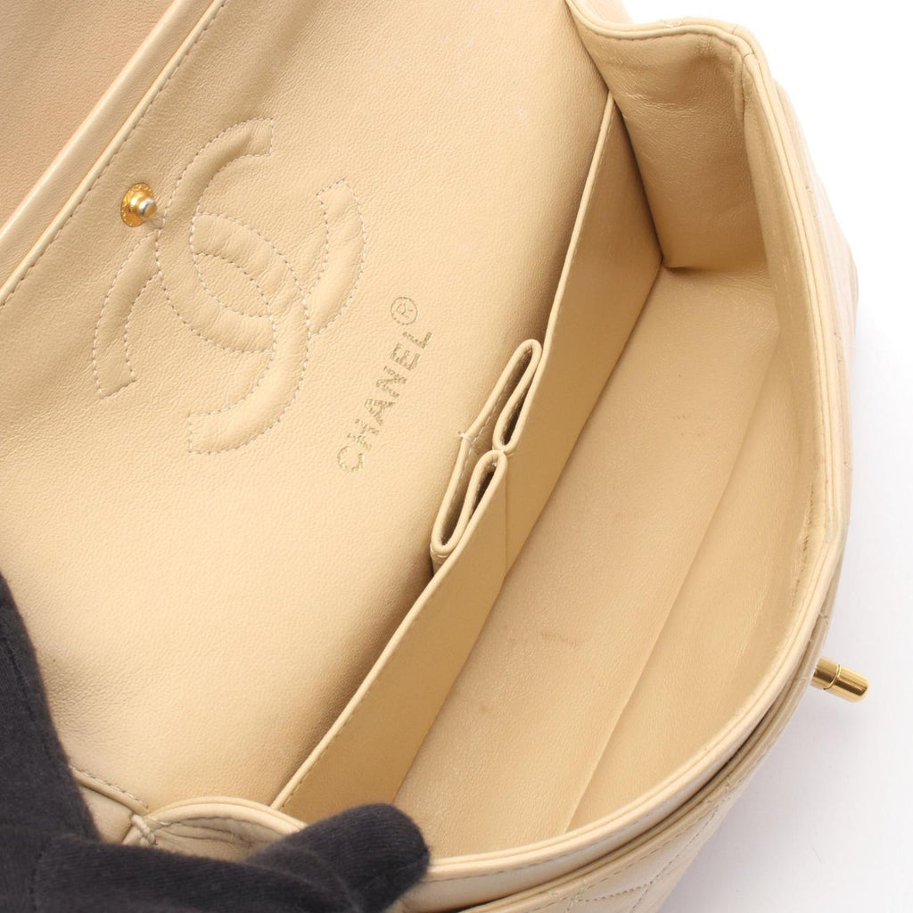 Chanel Shoulder Bag Quilted Double Flap Light Beige Lambskin Chain — view 3