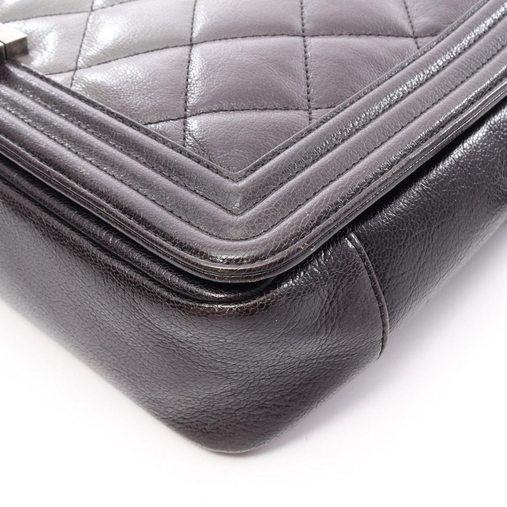 Chanel Shoulder Bag Boy Large Quilted Gradient Black Gray Leather Chain — view 7