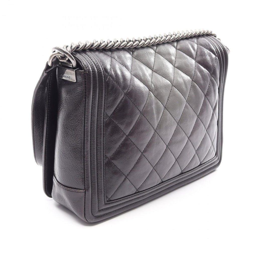 Chanel Shoulder Bag Boy Large Quilted Gradient Black Gray Leather Chain — view 2