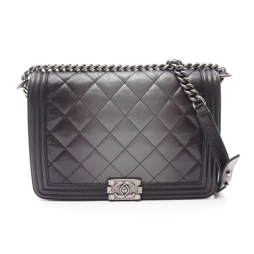 Chanel Shoulder Bag Boy Large Quilted Gradient Black Gray Leather Chain