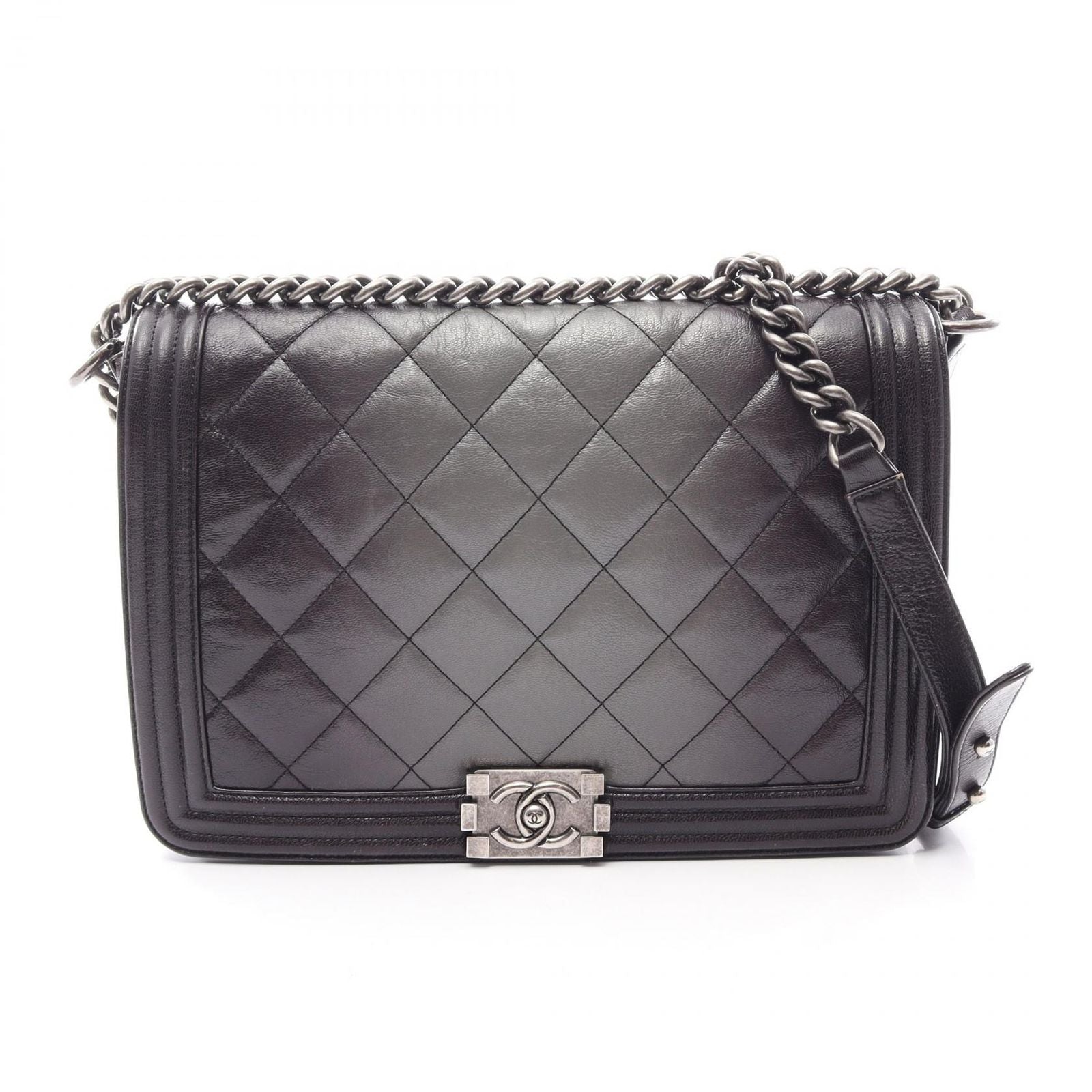 Chanel Shoulder Bag Boy Large Quilted Gradient Black Gray Leather Chain