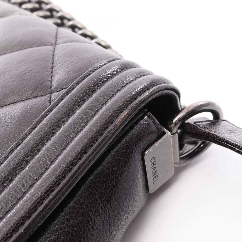Chanel Shoulder Bag Boy Large Quilted Gradient Black Gray Leather Chain — view 8