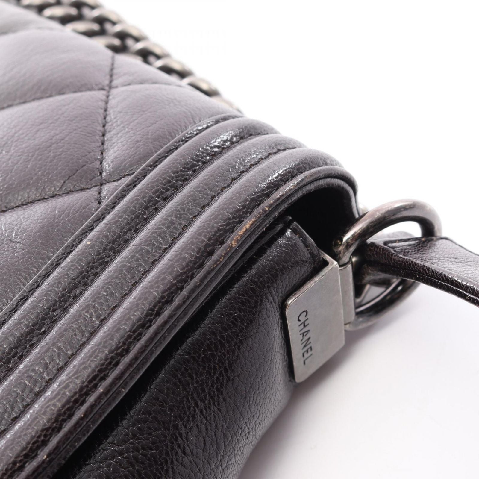 Chanel Shoulder Bag Boy Large Quilted Gradient Black Gray Leather Chain — view 8