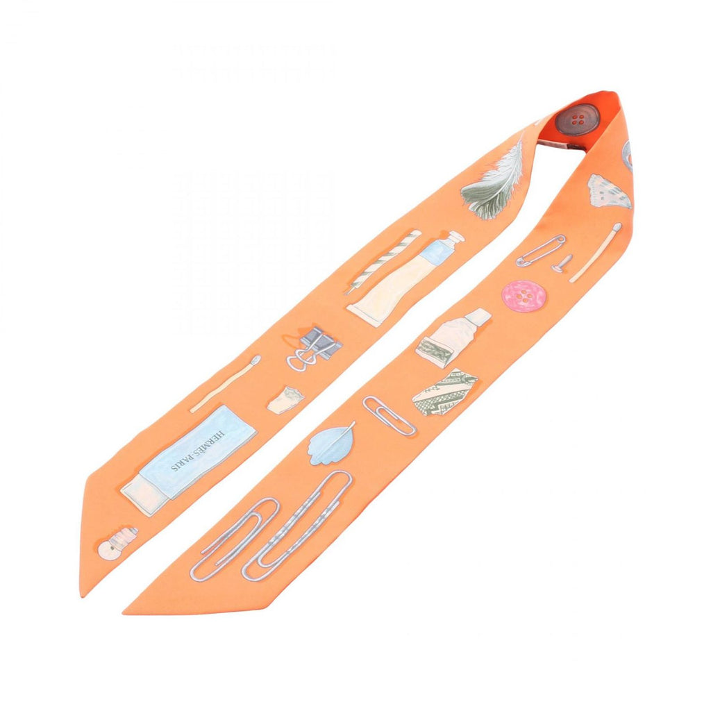 Hermes Scarf Twill in the Pocket Ribbon Orange Silk — view 2