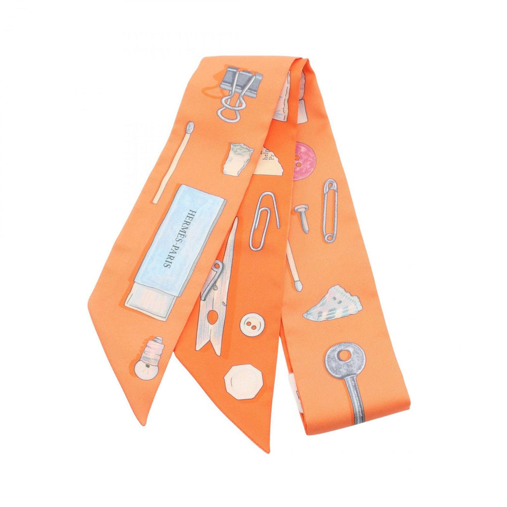 Hermes Scarf Twill in the Pocket Ribbon Orange Silk