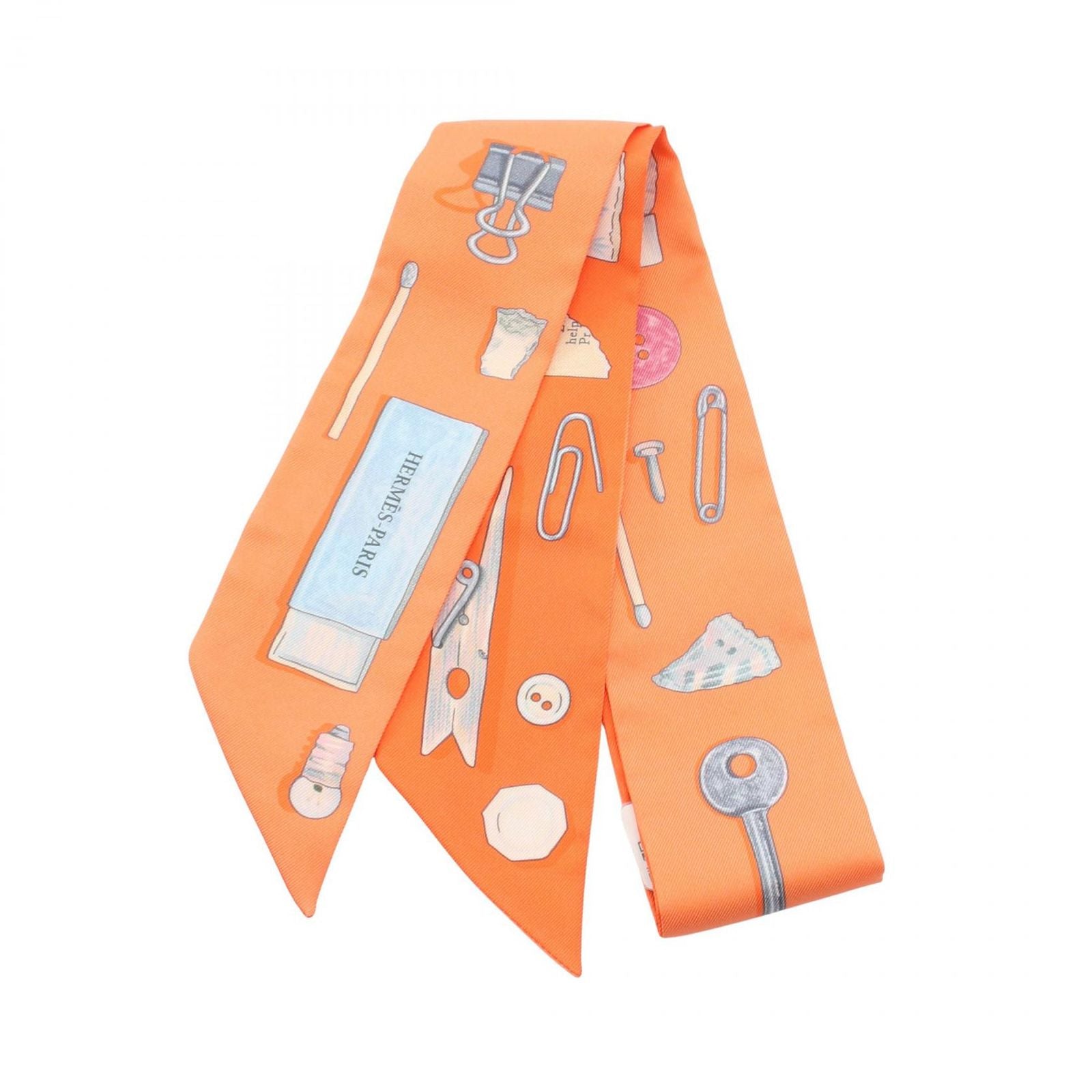 Hermes Scarf Twill in the Pocket Ribbon Orange Silk