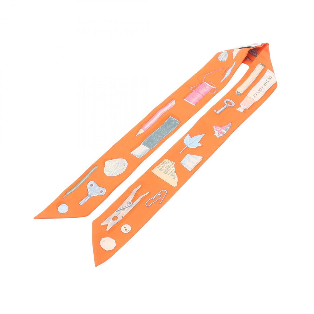 Hermes Scarf Twill in the Pocket Ribbon Orange Silk — view 3