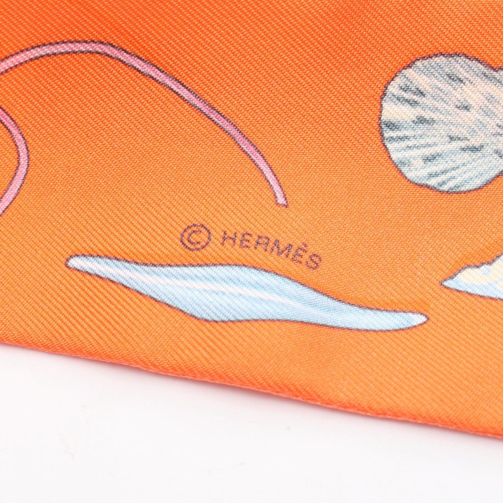 Hermes Scarf Twill in the Pocket Ribbon Orange Silk — view 4