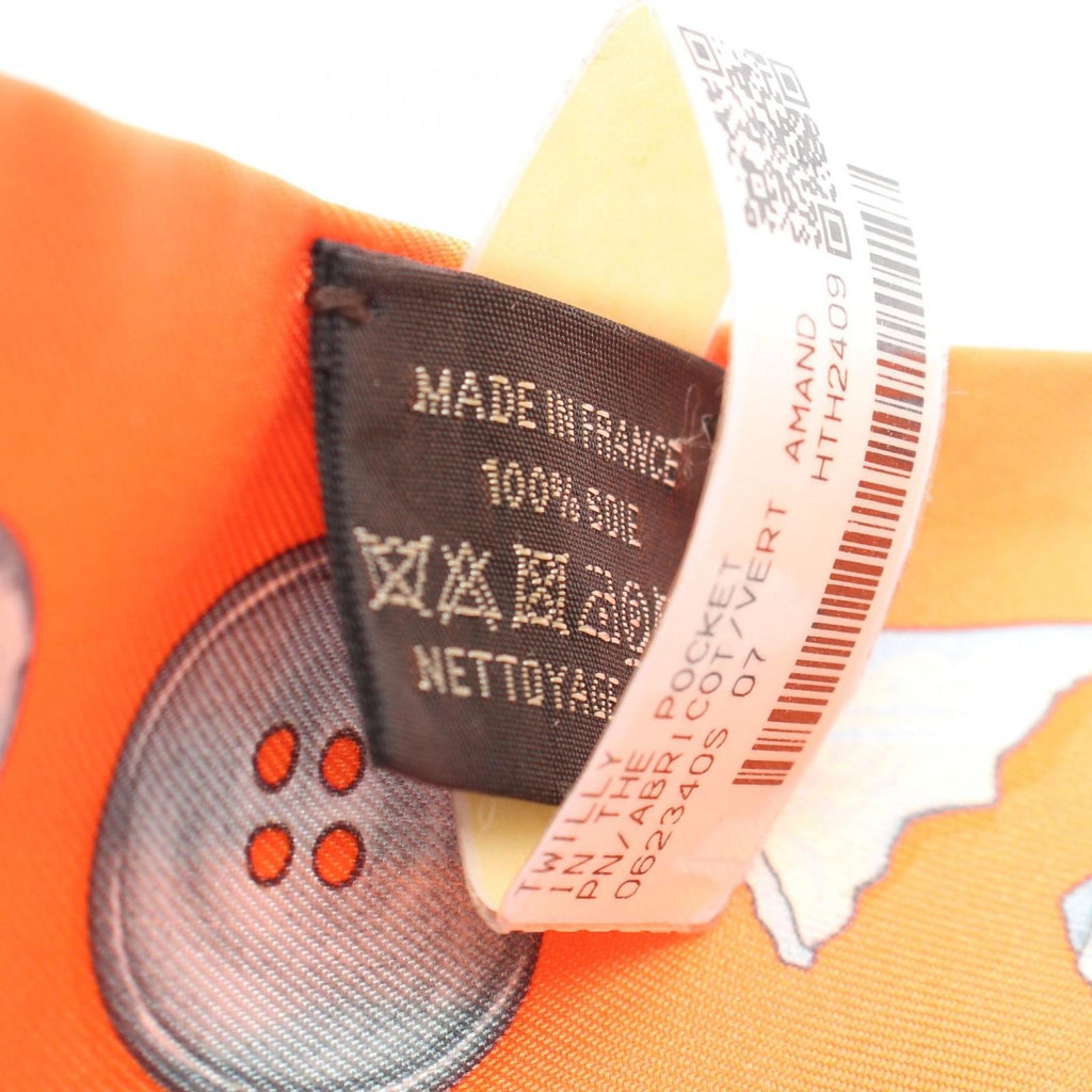 Hermes Scarf Twill in the Pocket Ribbon Orange Silk — view 5