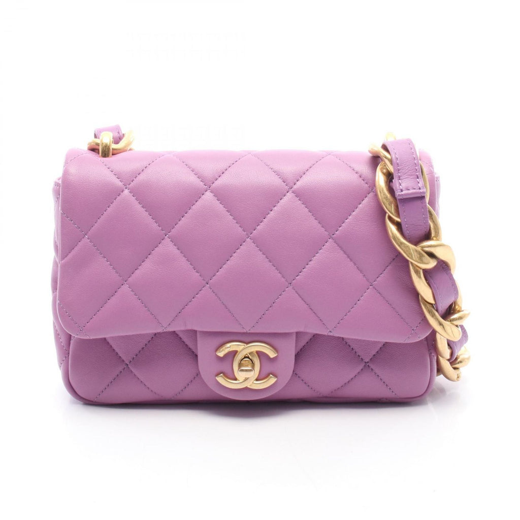 Chanel Shoulder Bag Mini Quilted Purple Lambskin Chain
