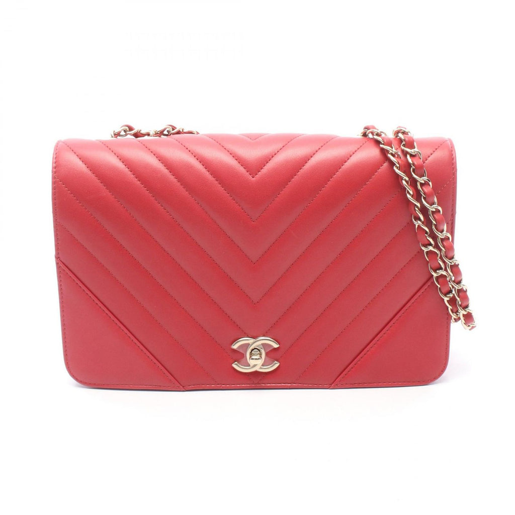 Chanel Shoulder Bag Chain a Full Flap Red Leather
