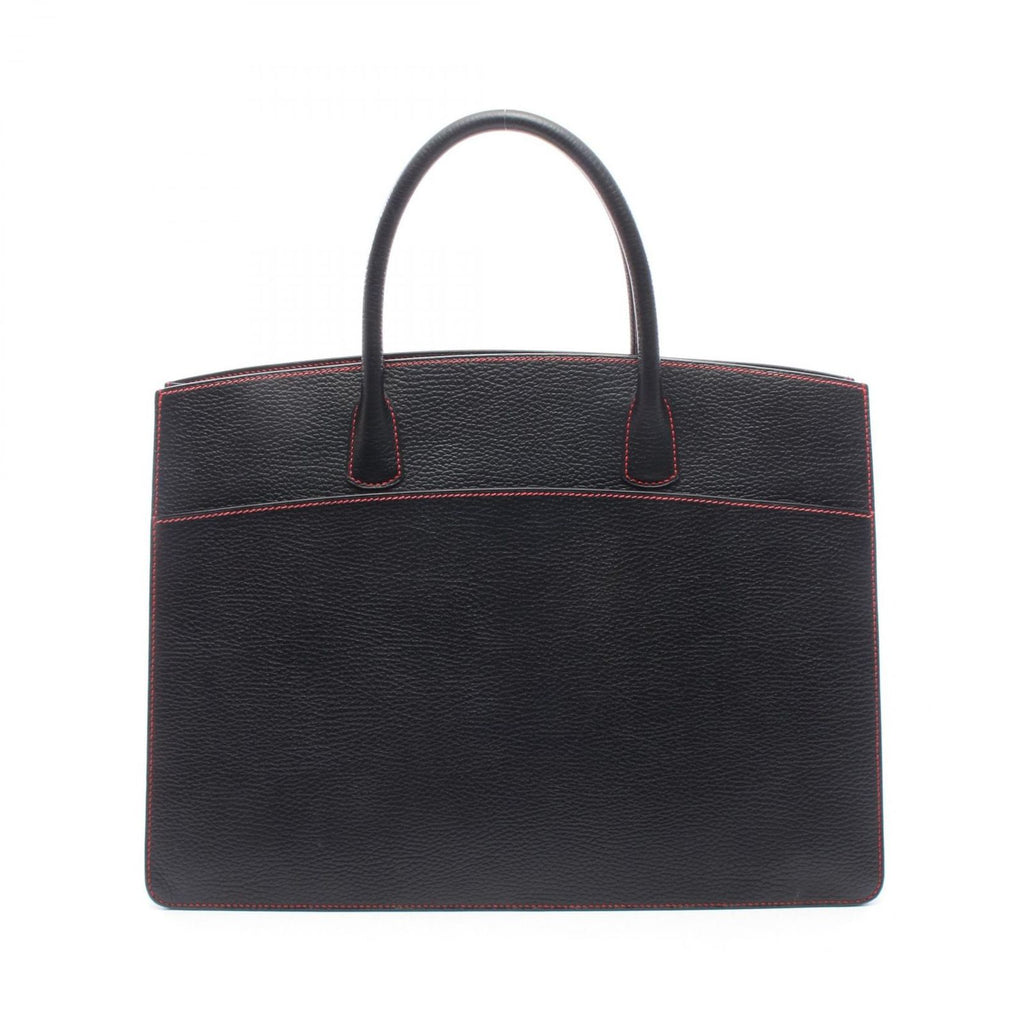 Hermes Tote White Bus GM Black Leather