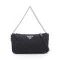Prada Shoulder Bag Quilted 2-Way Black Nylon Leather Triangle Logo
