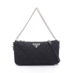 Prada Shoulder Bag Quilted 2-Way Black Nylon Leather Triangle Logo