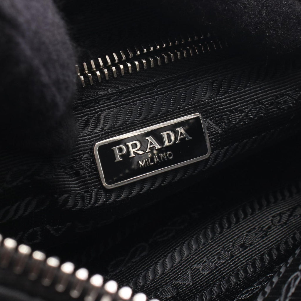 Prada Shoulder Bag Quilted 2-Way Black Nylon Leather Triangle Logo — view 4