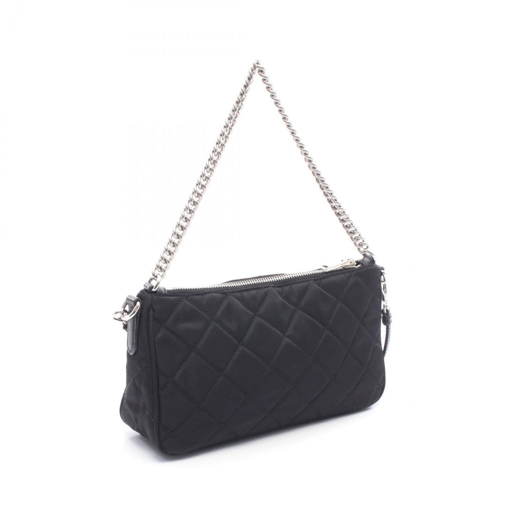 Prada Shoulder Bag Quilted 2-Way Black Nylon Leather Triangle Logo — view 2