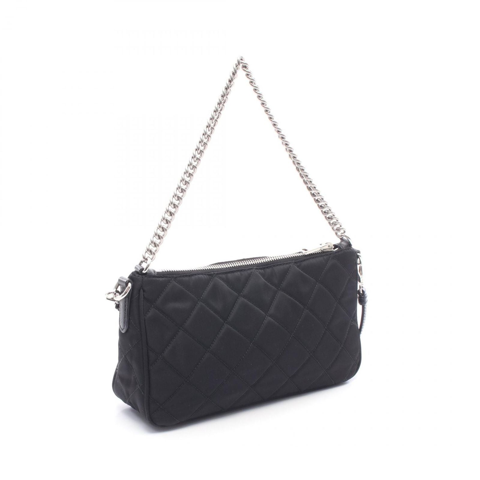 Prada Shoulder Bag Quilted 2-Way Black Nylon Leather Triangle Logo — view 2