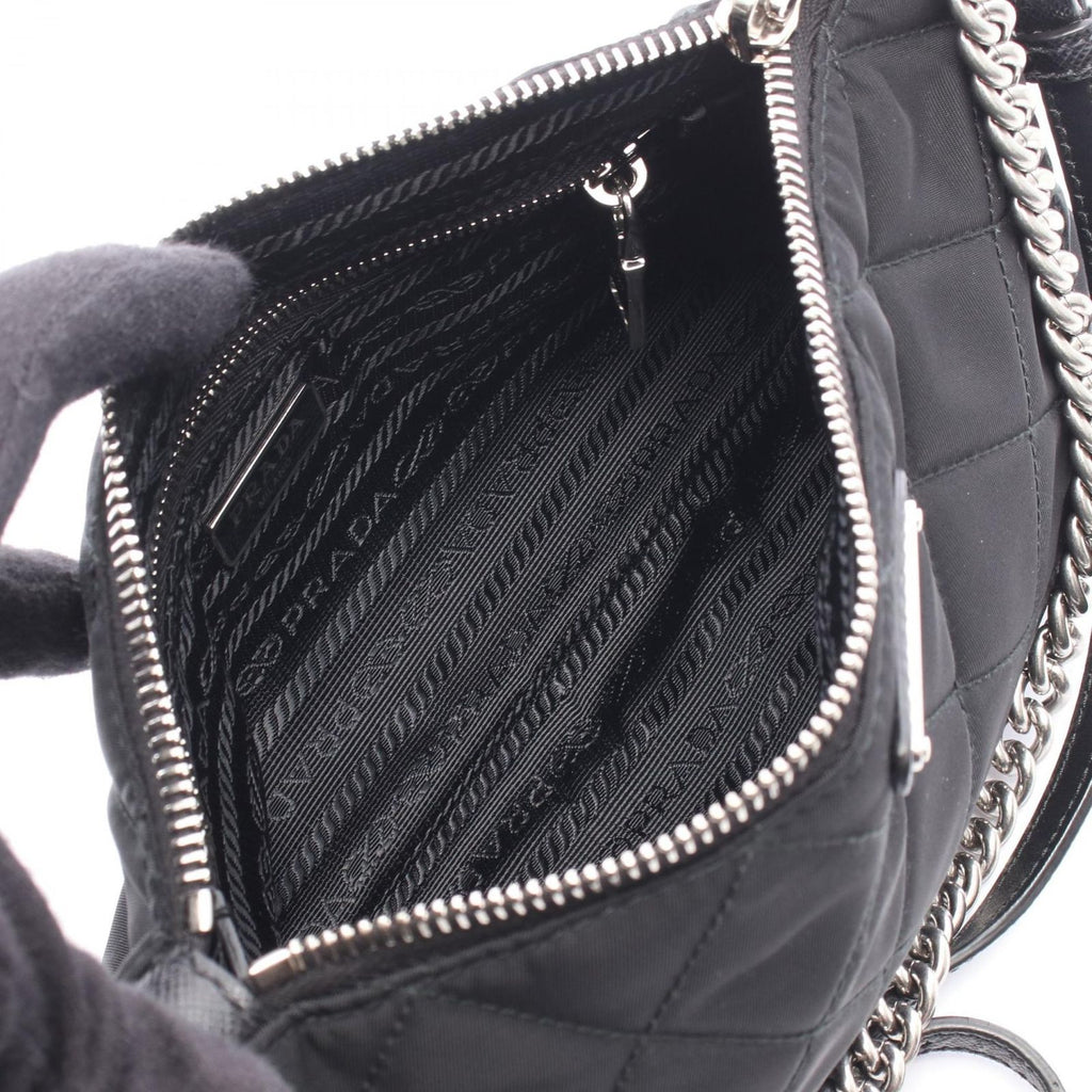 Prada Shoulder Bag Quilted 2-Way Black Nylon Leather Triangle Logo — view 3