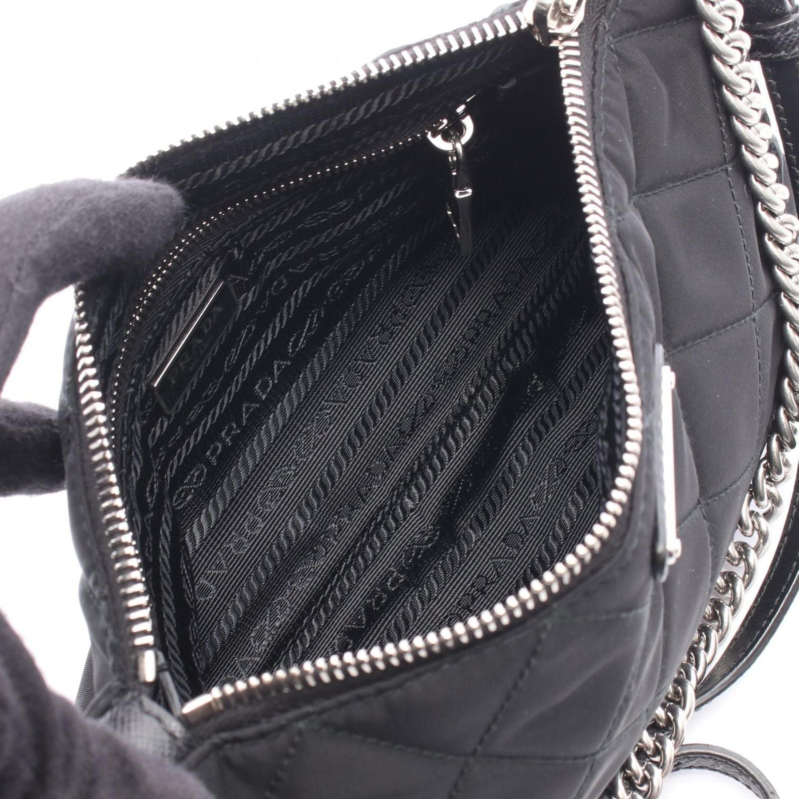 Prada Shoulder Bag Quilted 2-Way Black Nylon Leather Triangle Logo — view 3