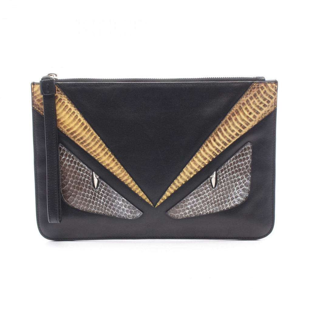 Fendi Clutch Bugs Eye Monster Star Brown Lambskin Exotic Cles the